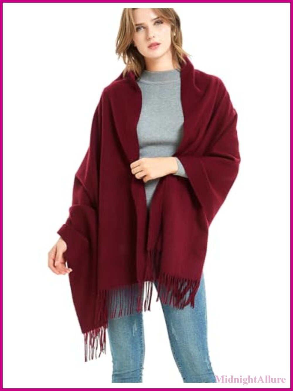 Wool Pashmina Shawl Thick Travel Wrap Winter Scarf with Tassels